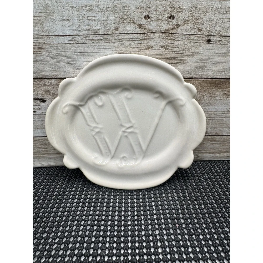 Pottery Barn A-Z Dishes Letter K Tidbit Dish Square Plate Ivory Retired